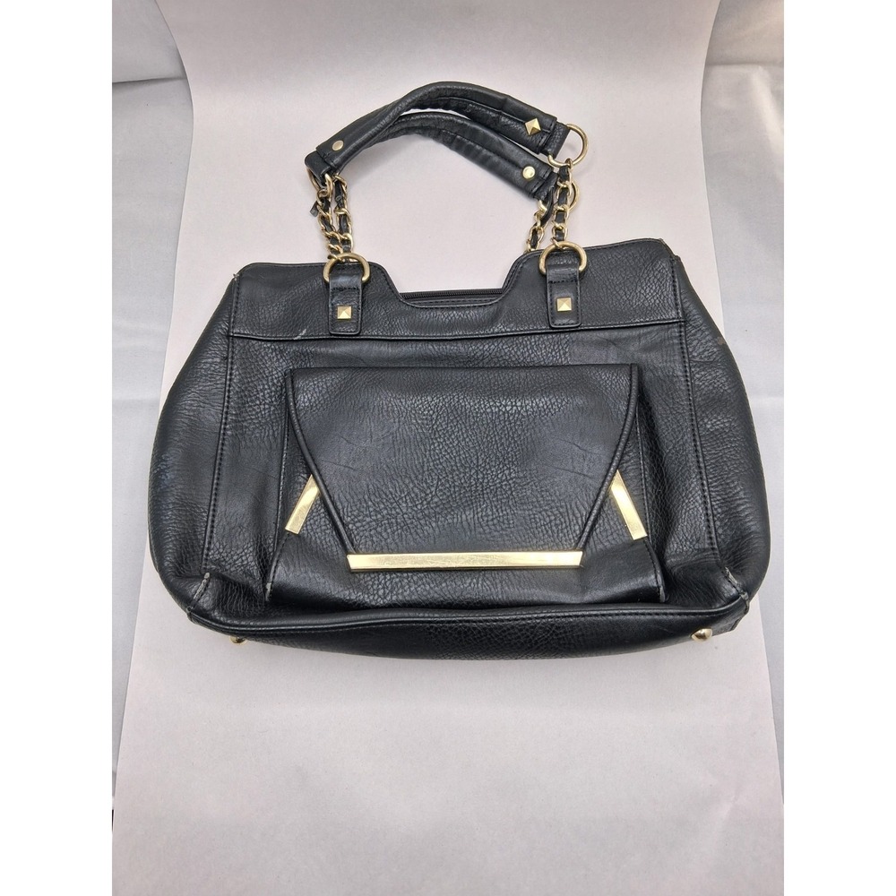 Olivia + Joy Black Pebbled Leather Satchel Shoulder Bag Gold Hardware‎